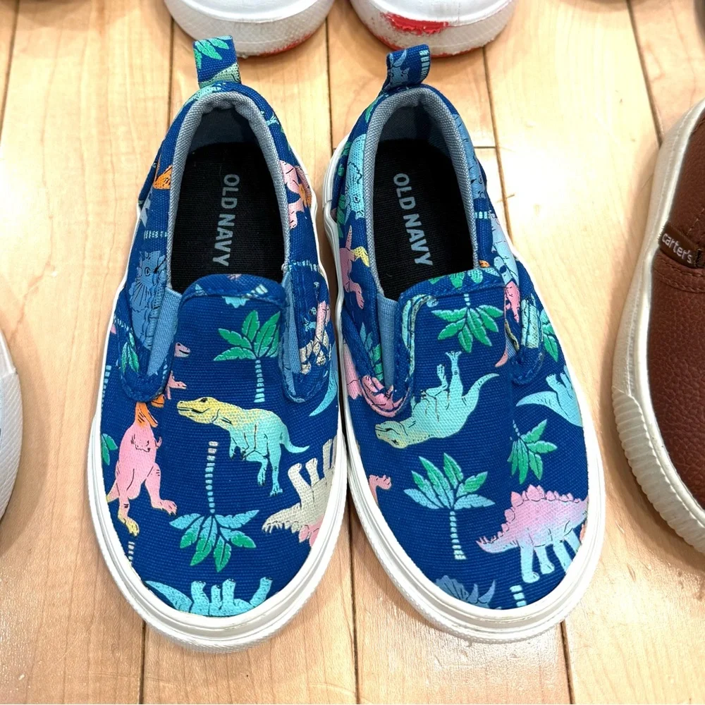 Bundle of Two Little Boy Loafers- Pastel Rainbow Dinosaur & Brown (Easter, Vaca)